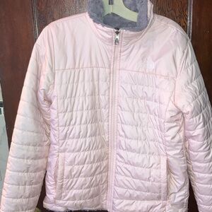THE NORTHFACE MOSSBUD GIRLS REVERSIBLE SWIRL PALE PINK W GREY XL